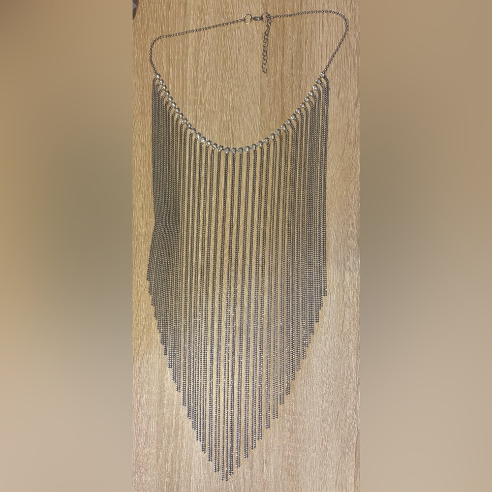 Elegant Silver Fringe Necklace